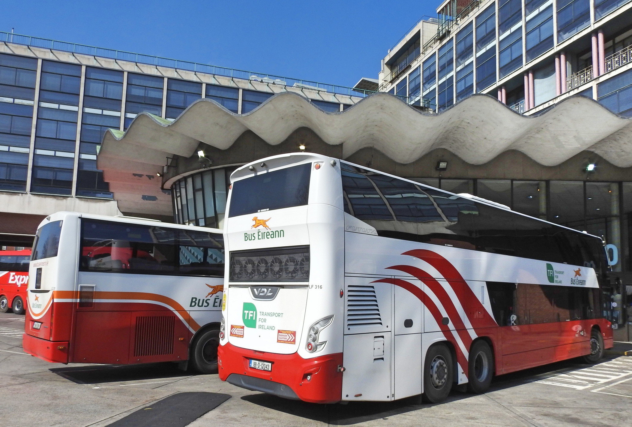 Buses parked at Busáras bus station in Dublin 