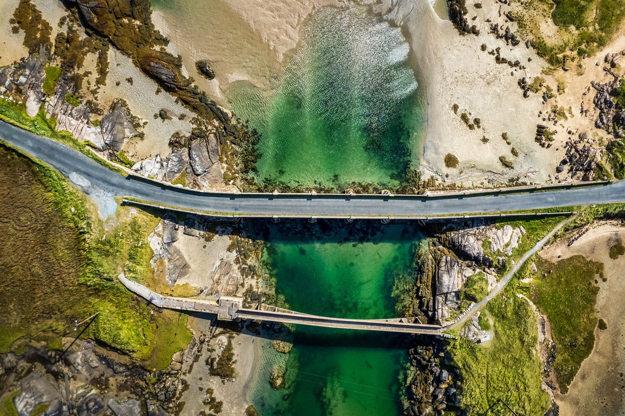 overhead view of bridges over water 