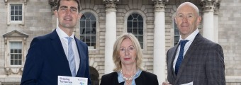 A picture of Prof John D Kelleher, ADAPT Director, Celine Fitzgerald, CEO of Taighde Éireann – Research Ireland and Minister for Finance, Jack Chambers TD at Trinity College Dublin.