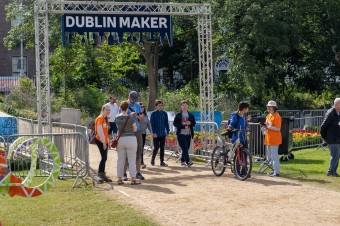 Image of Dublin maker festival entrance in 2019 with people entering the festival.