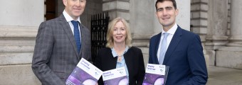 A picture of Prof John D Kelleher, ADAPT Director, Celine Fitzgerald, CEO of Taighde Éireann – Research Ireland and Minister for Finance, Jack Chambers TD at Trinity College Dublin.