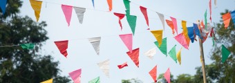 A picture of hanging event bunting. 